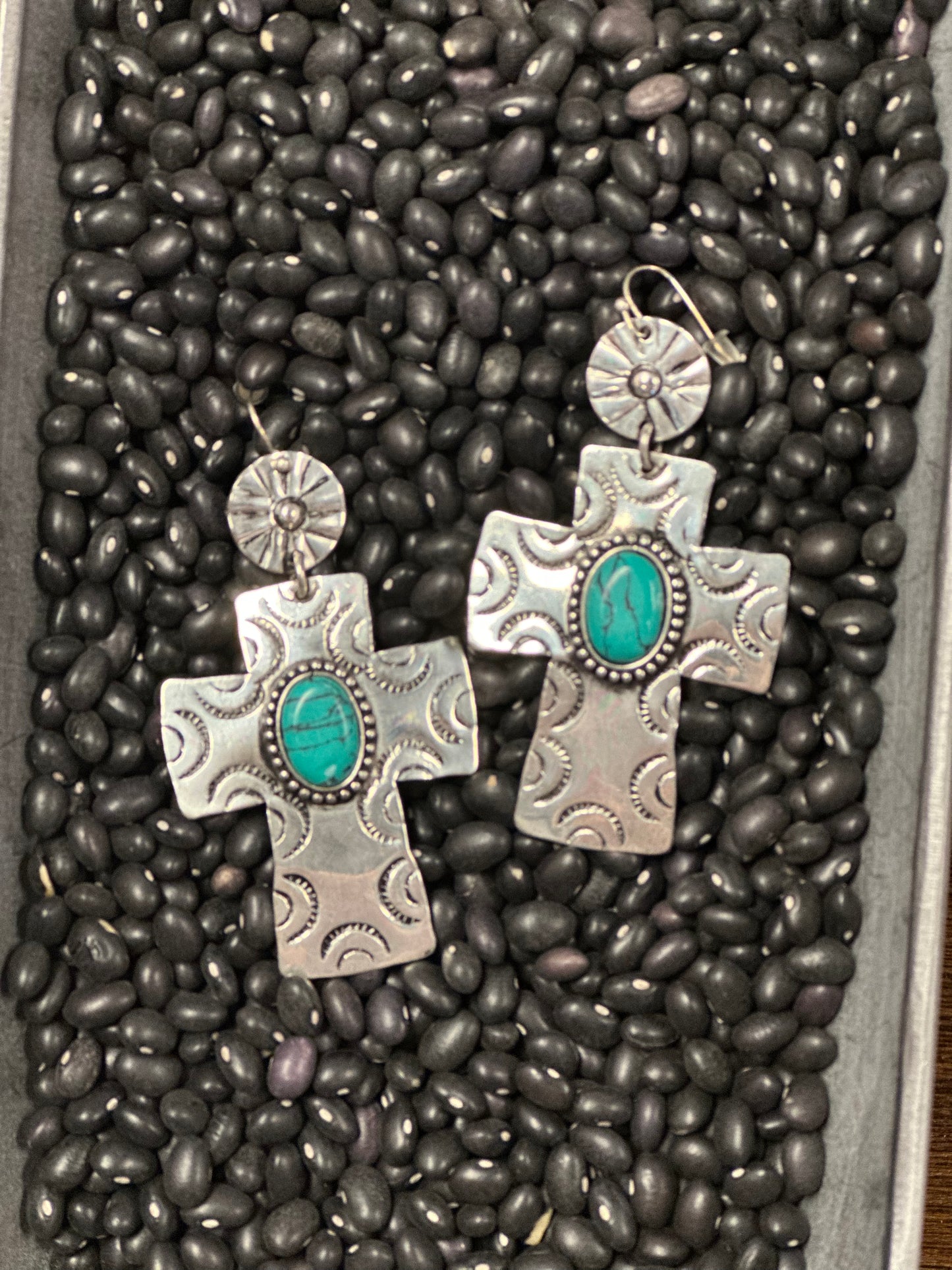 Turquoise Western Cross Earrings