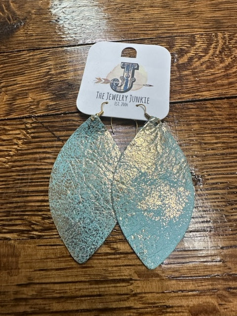 Leather Oval Earring - Turqouise
