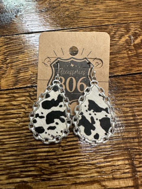 Chain link teardrop w/ cowprint inlay
