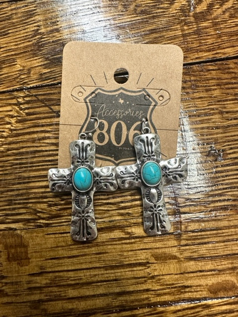 Large Cross Earring w/ Stone