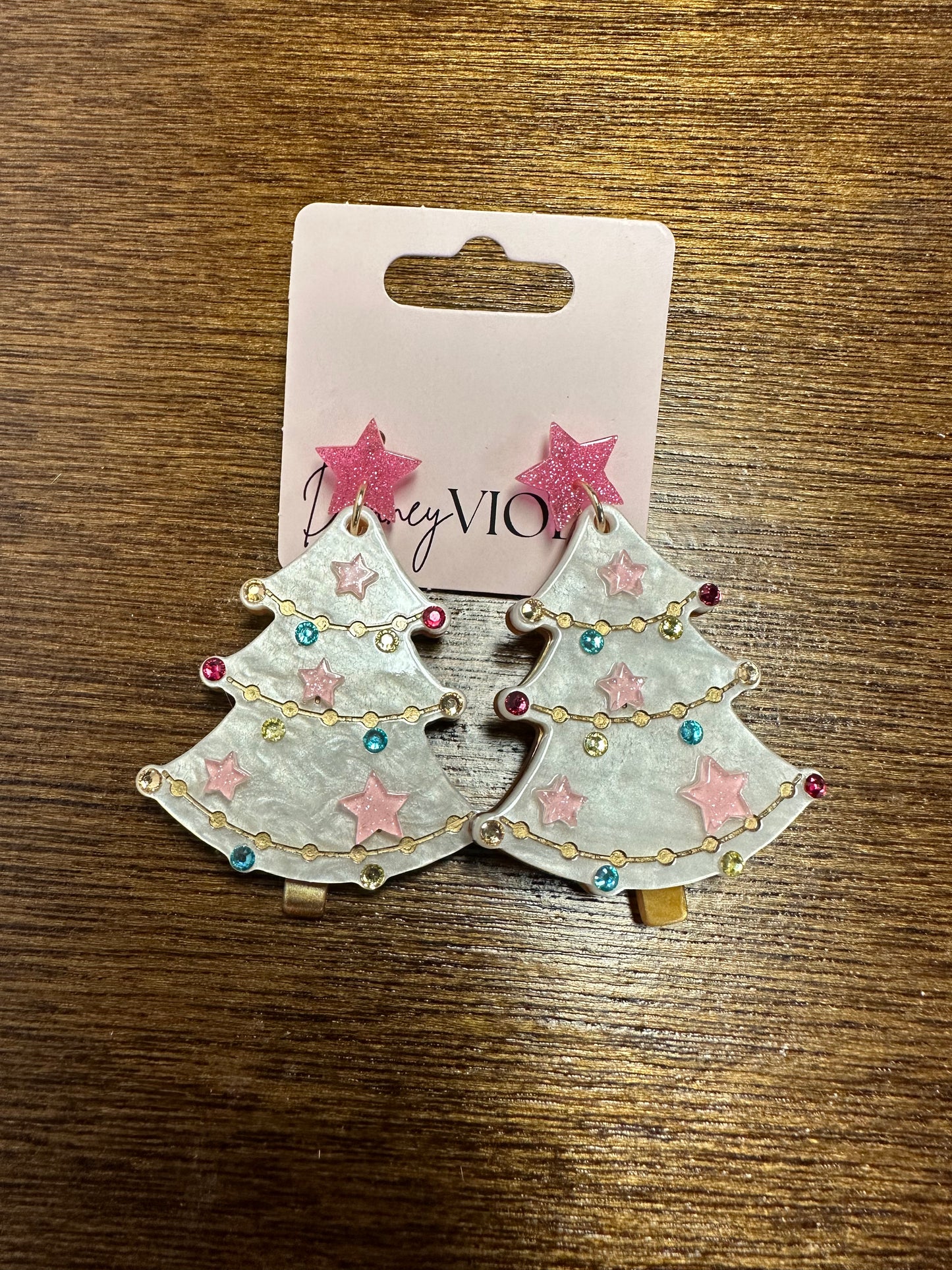 Pink/White Christmas Tree Earrings
