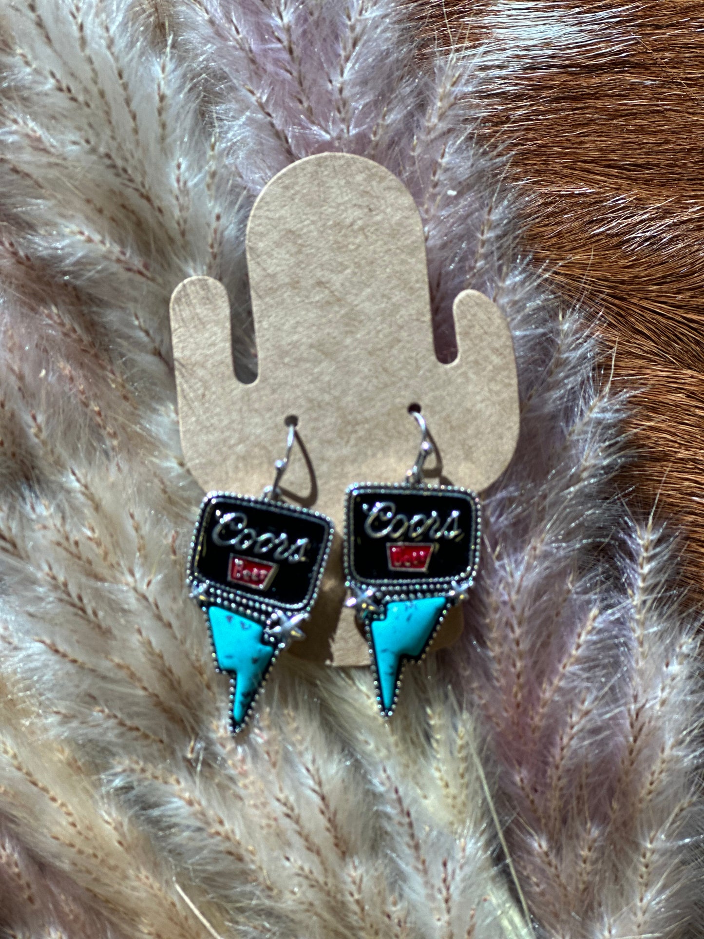 Coors Lightening Bolt Turquoise Earrings