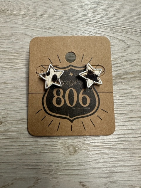 Cow Print Star Stud Earrings