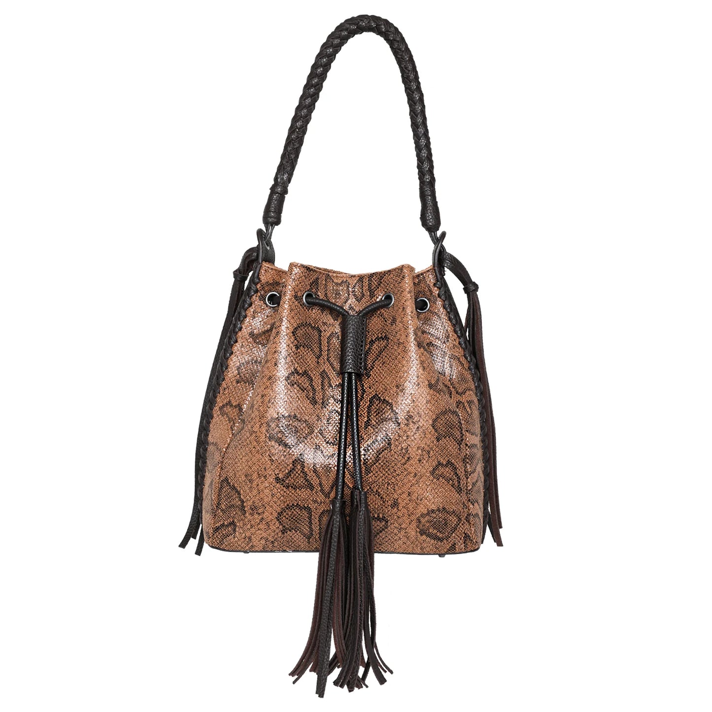 Wrangler Snake Print Drawstring Hobo - Brown