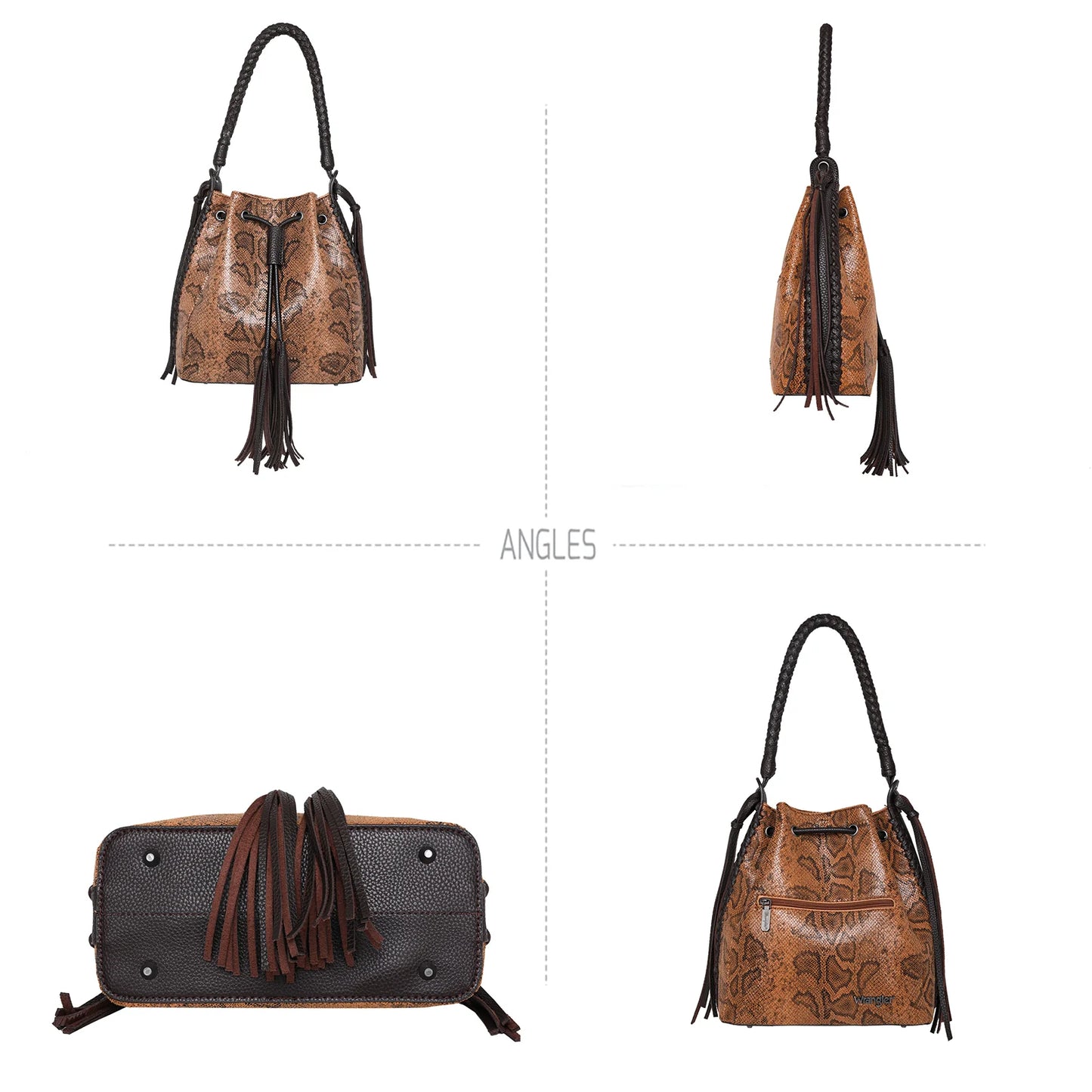 Wrangler Snake Print Drawstring Hobo - Brown