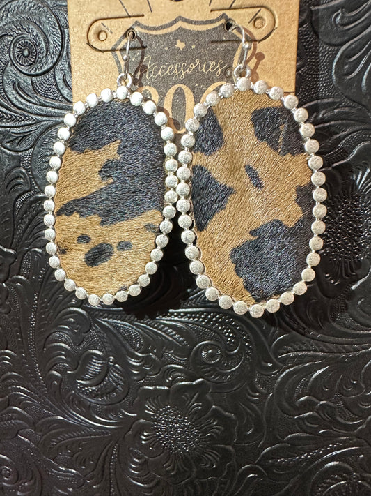Cowprint Oval Earring