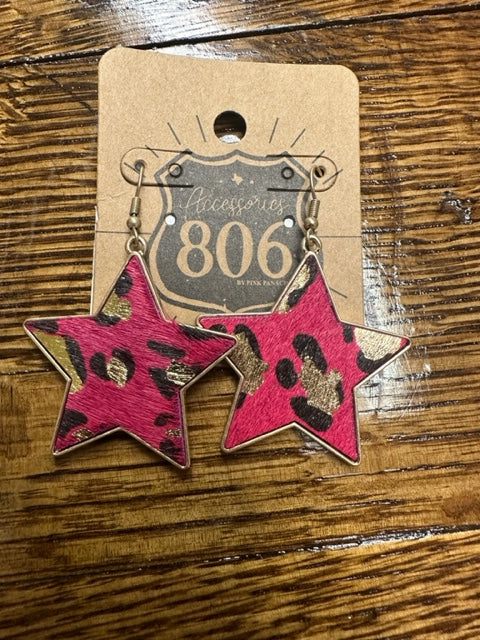 Star Earring with leopard inlay