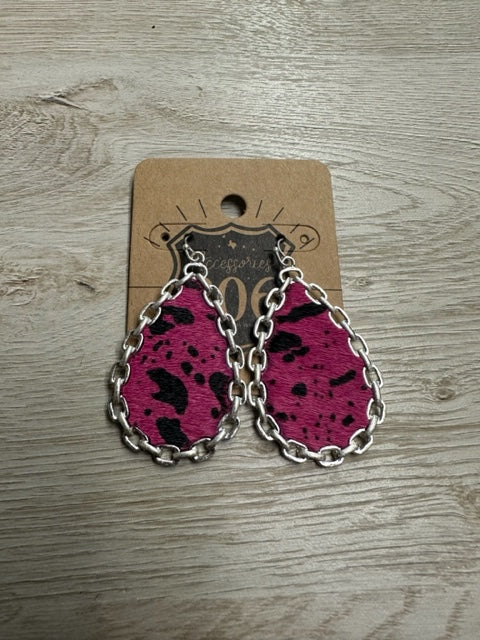 Pink Cowprint Chainlink Earrings