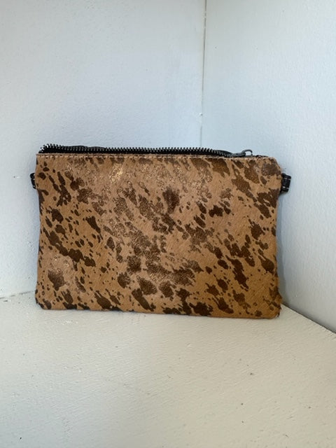 Montana West Cow Print Gold Leather Clutch