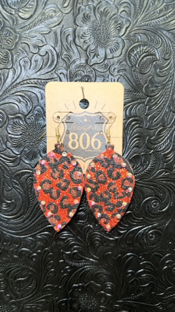 Red/Black Leopard Oval Earrings